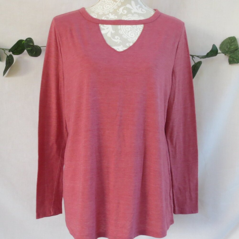 Lane Bryant Tunic Dusty Rose Pink Flowy Stretch Cut Out Long Sleeve Plus Size 14
